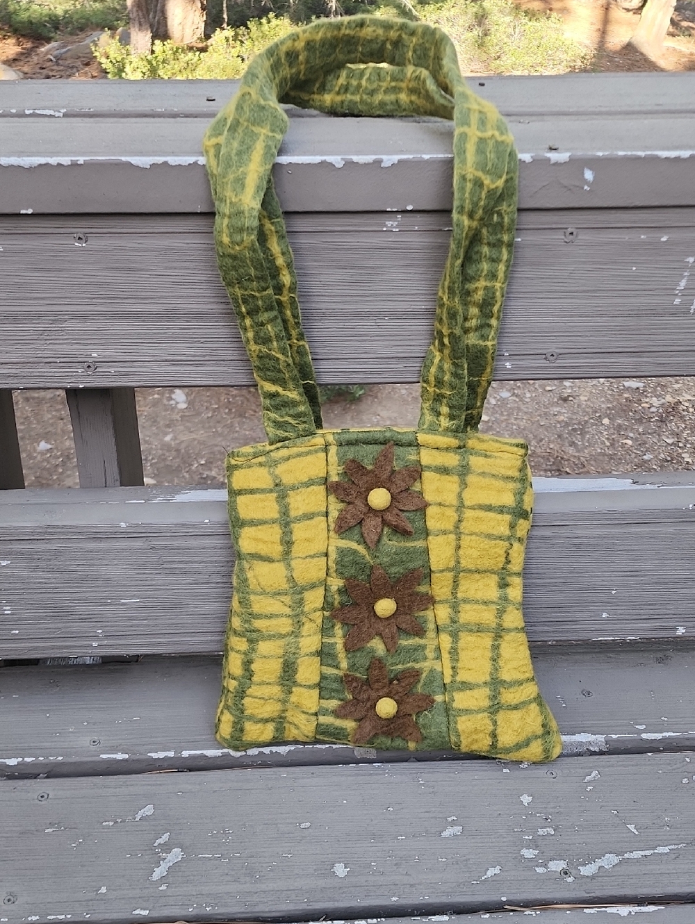 Handcrafted Yellow & Green Floral Felt Shoulder Bag, Boiled Felt